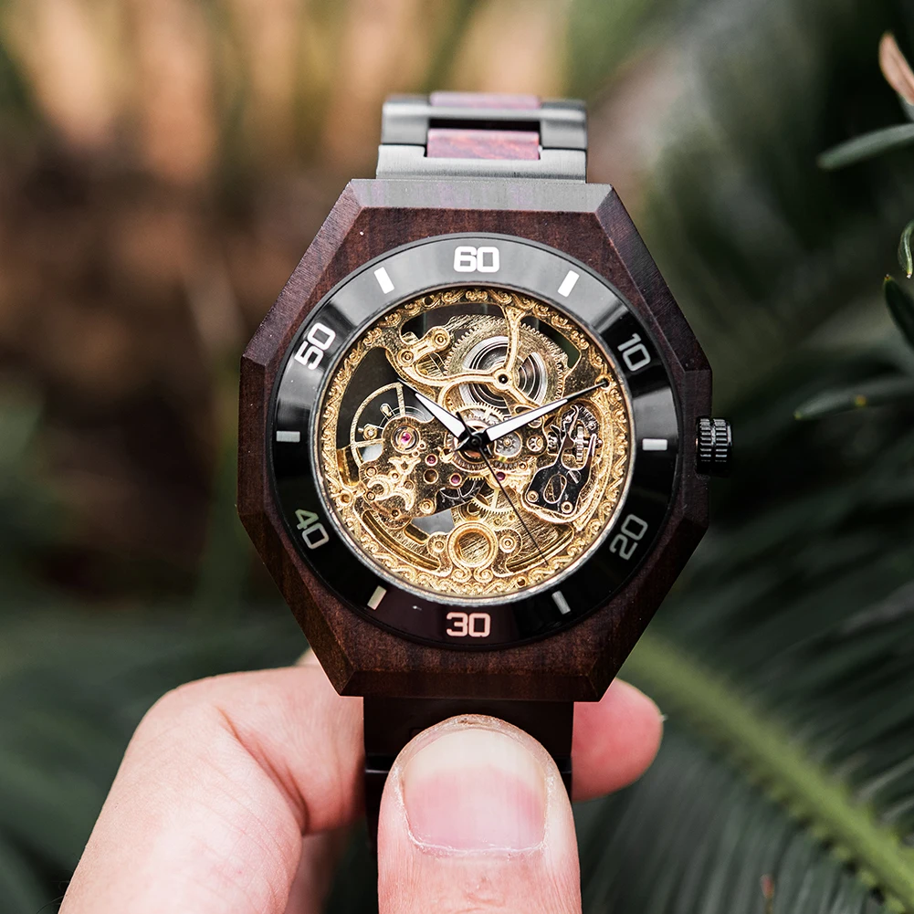 BOBO BIRD Wooden Mechanical Watch Men Luxury Automatic Wristwatch Reloj Mecanico Luminous Timepiece Custom Logo Great Gift Box