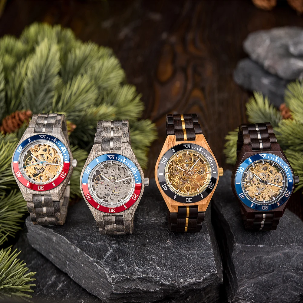 BOBO BIRD Wooden Mechanical Watch Men Luxury Automatic Wristwatch Reloj Mecanico Luminous Timepiece Custom Logo Great Gift Box