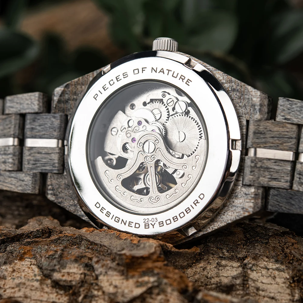 BOBO BIRD Wooden Mechanical Watch Men Luxury Automatic Wristwatch Reloj Mecanico Luminous Timepiece Custom Logo Great Gift Box
