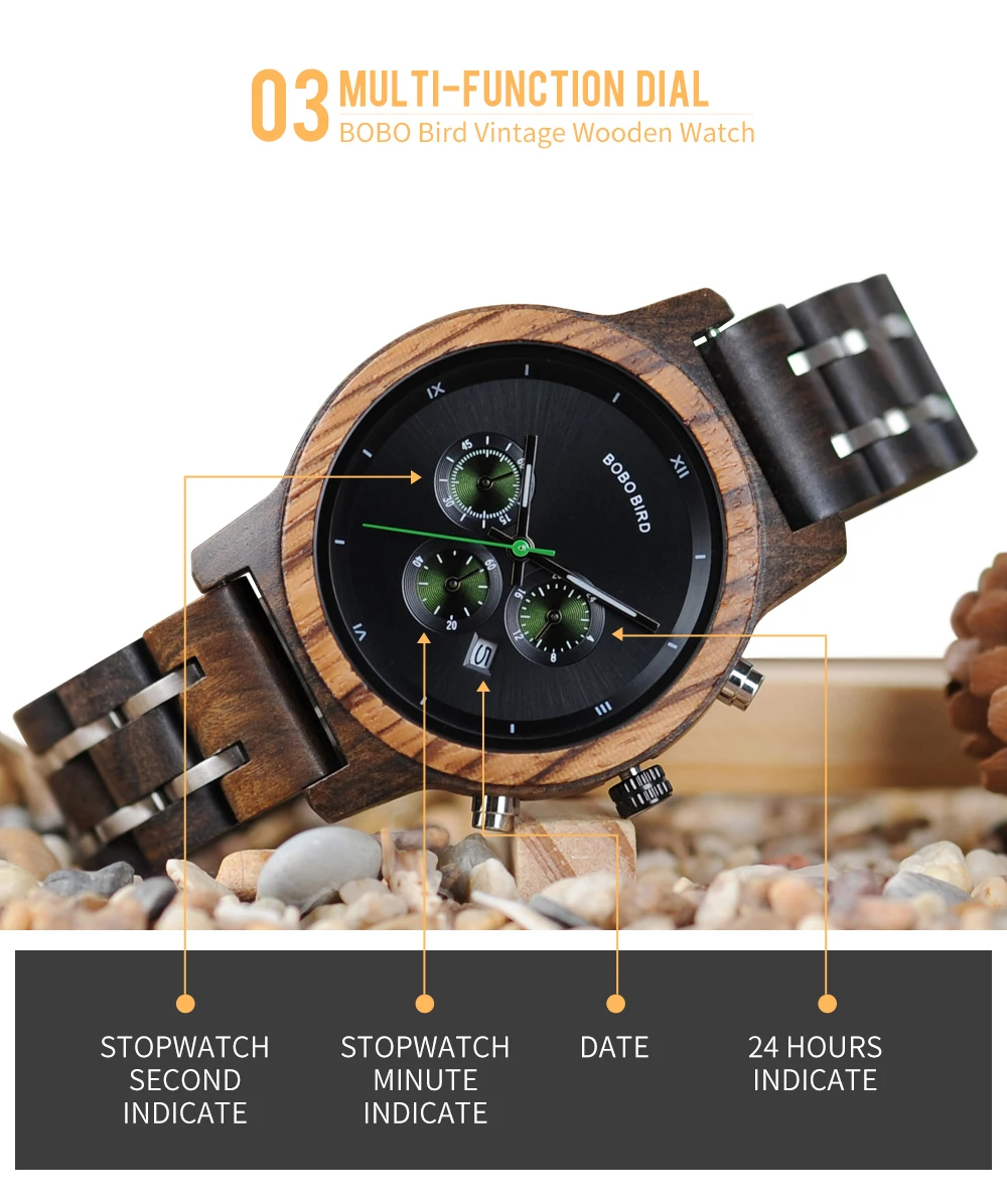 Women's Watch BOBO BIRD Ladies Watches Wood Metal Chronograph Wristwatch Customize Logo Christmas Gift Box Relogio Dropshipping