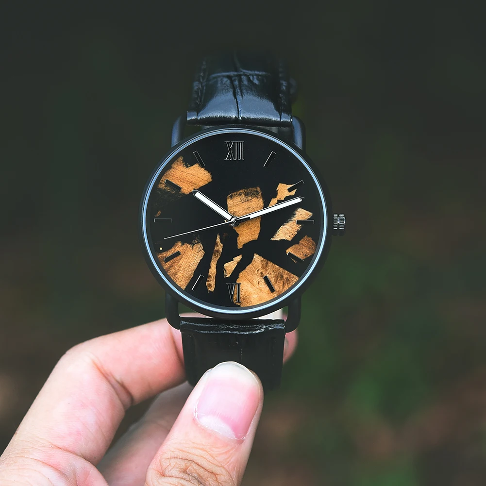 Engraved Wooden Watch With Leather Strap Japanese Movement Custom Watch Minimalist Watches For Men Personalized anniversary gift