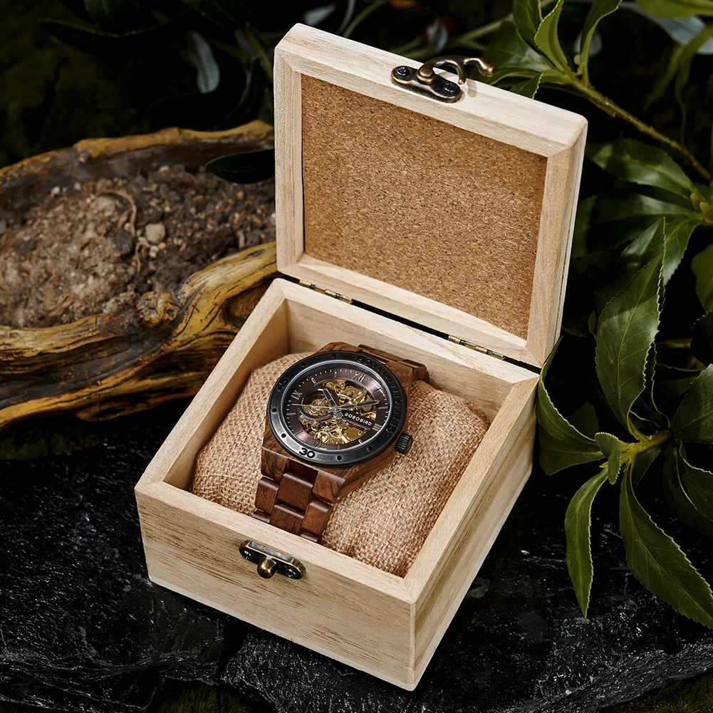 Top Luxury Men's Watches BOBO BIRD Mechanical Wristwatch Wooden Relogio Masculino Custom Father's Day Gift Wooden Box