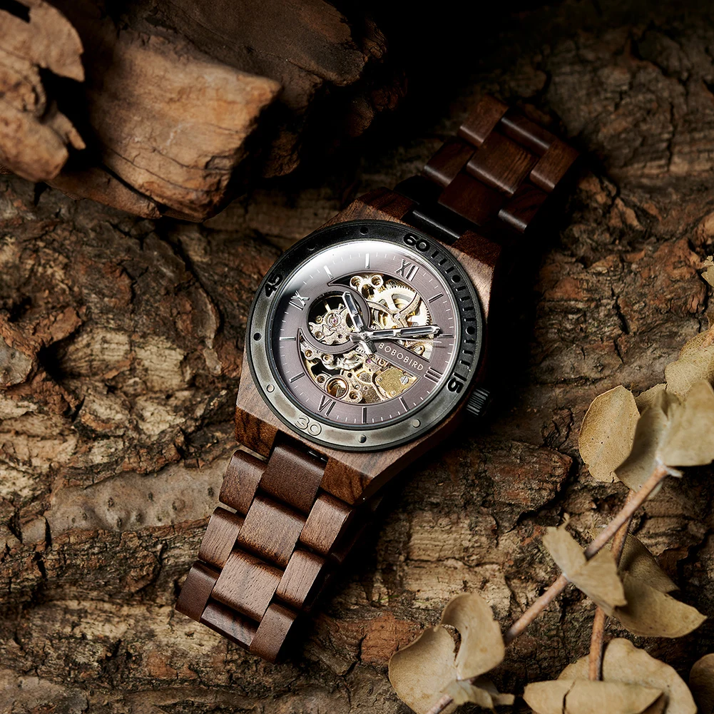 Top Luxury Men's Watches BOBO BIRD Mechanical Wristwatch Wooden Relogio Masculino Custom Father's Day Gift Wooden Box