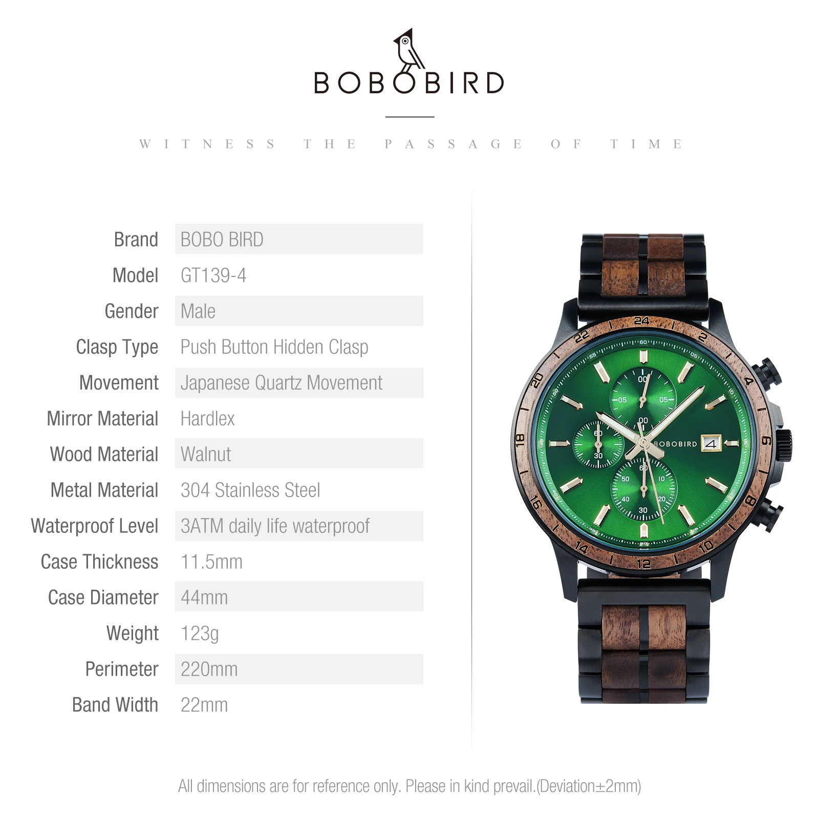 BOBO BIRD Top Luxury Men's Wooden Watches Black Gold Watch Military Chronograph Watch Japanese Movement Quartz Wristwatch Custom