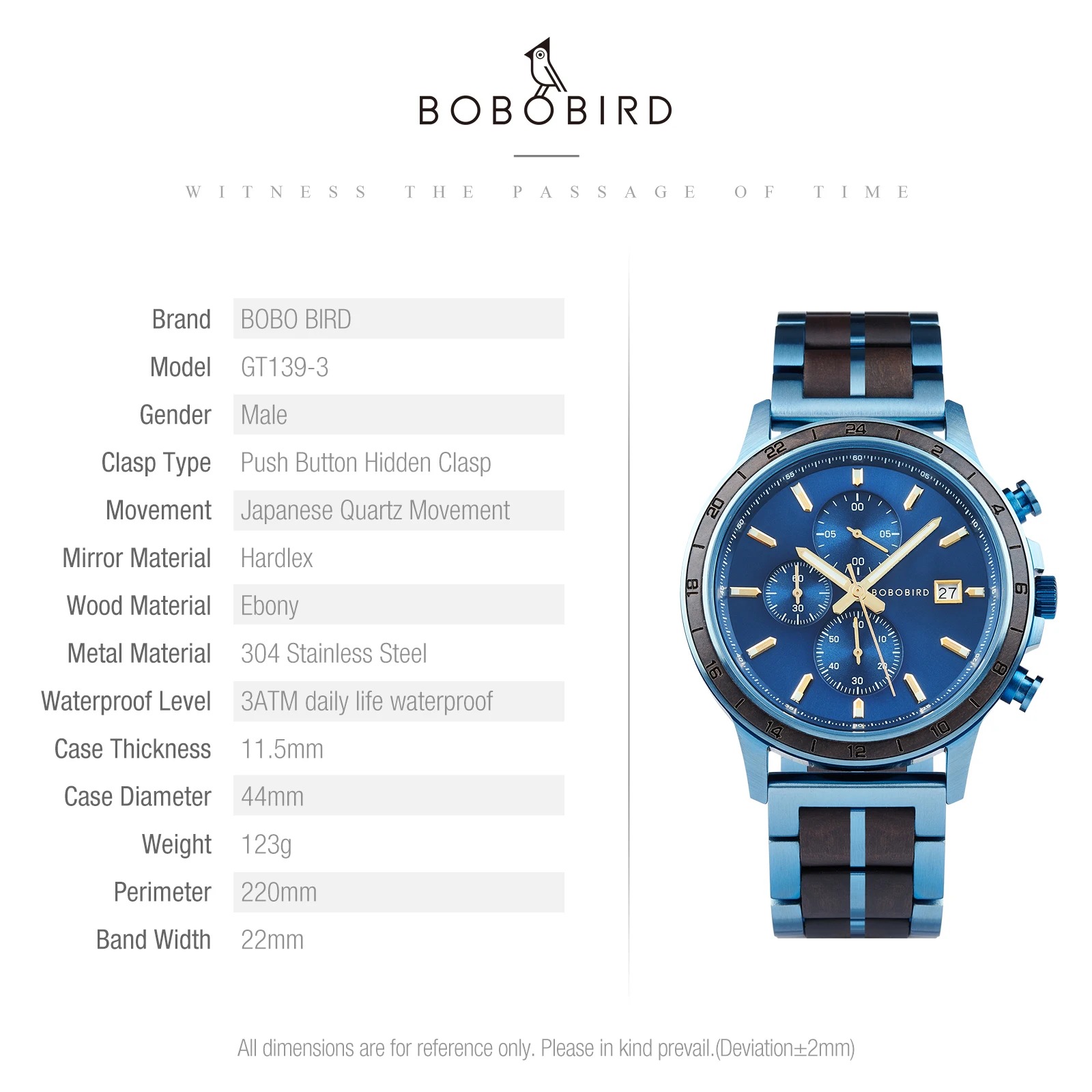 BOBO BIRD Top Luxury Men's Wooden Watches Black Gold Watch Military Chronograph Watch Japanese Movement Quartz Wristwatch Custom