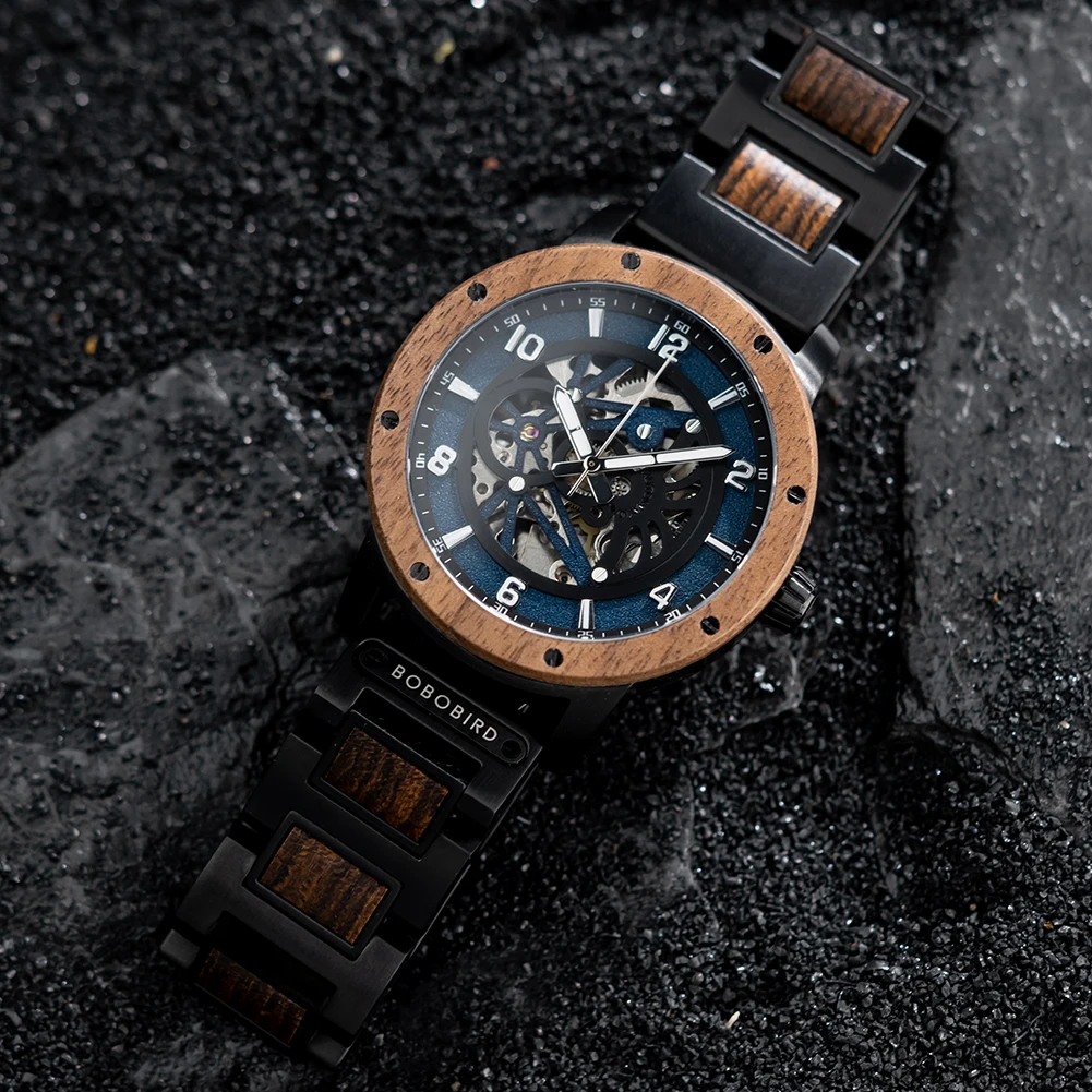 Automatic Mechanical Watch BOBO BIRD New Top Business Men Wooden Wristwatch Unique Custom Engraved Watches Christmas Gift Box