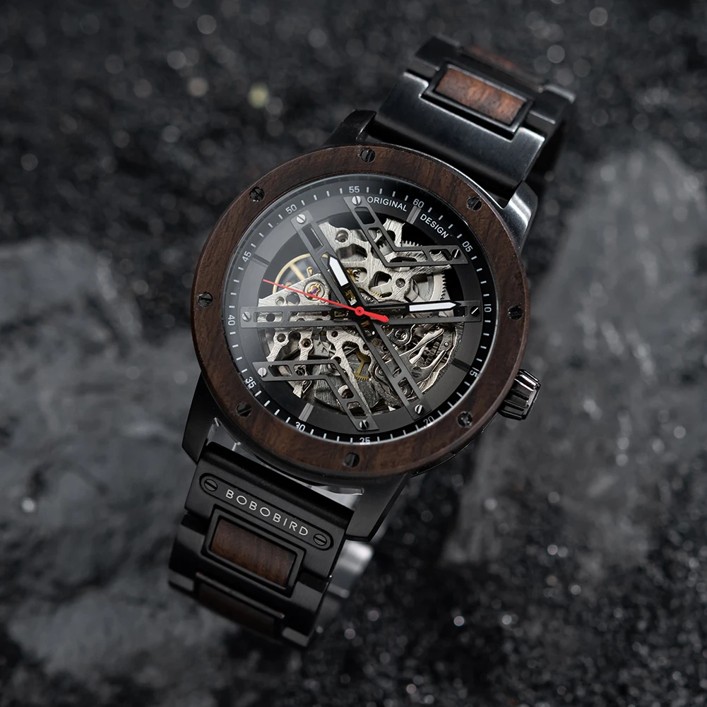 Automatic Mechanical Watch BOBO BIRD New Top Business Men Wooden Wristwatch Unique Custom Engraved Watches Christmas Gift Box