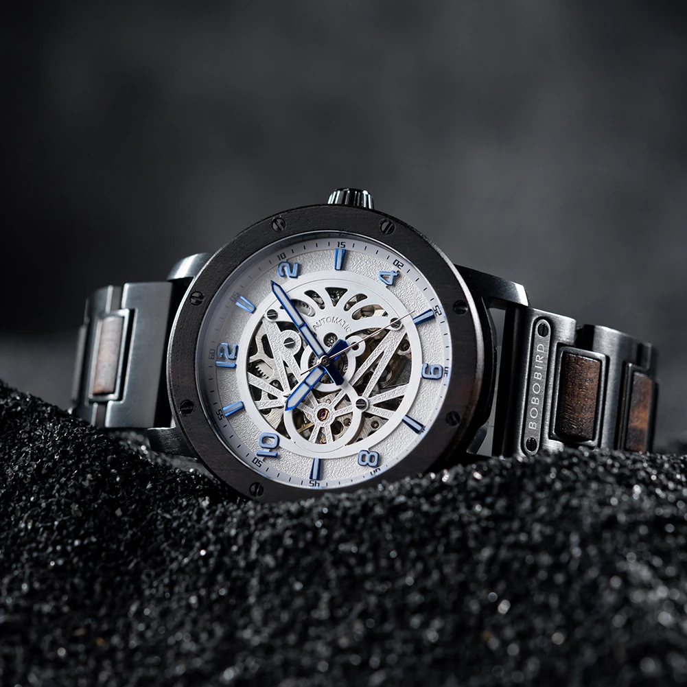 Automatic Mechanical Watch BOBO BIRD New Top Business Men Wooden Wristwatch Unique Custom Engraved Watches Christmas Gift Box
