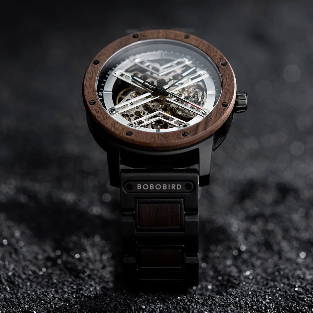 Automatic Mechanical Watch BOBO BIRD New Top Business Men Wooden Wristwatch Unique Custom Engraved Watches Christmas Gift Box