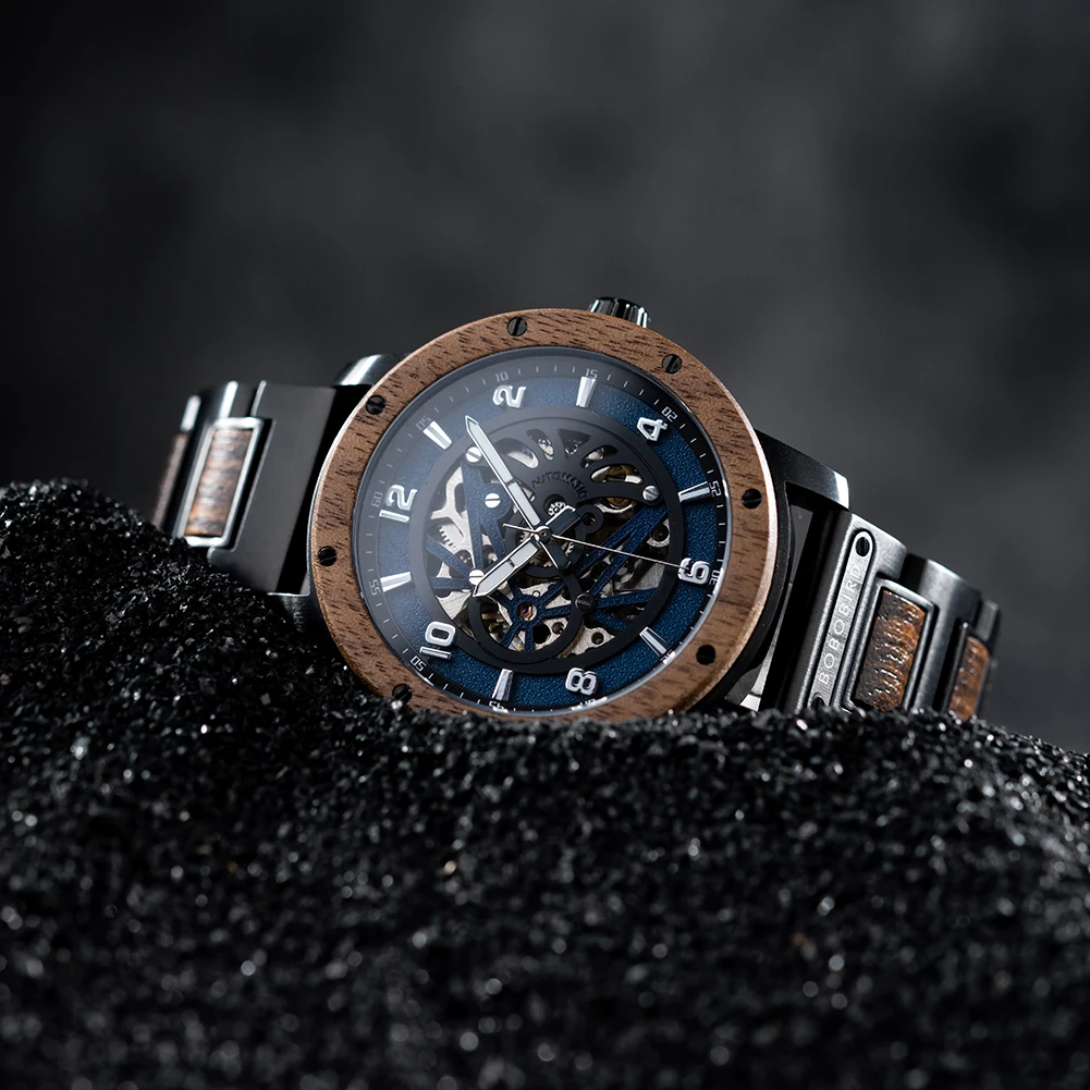 Automatic Mechanical Watch BOBO BIRD New Top Business Men Wooden Wristwatch Unique Custom Engraved Watches Christmas Gift Box