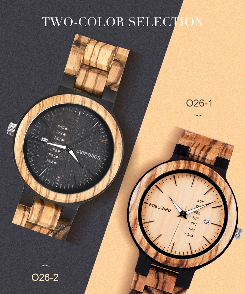 BOBO BIRD Wooden Men Watch Fashion Business Week And Date Display Quartz Timepiece Customize Logo Great Gift Relogio Masculino