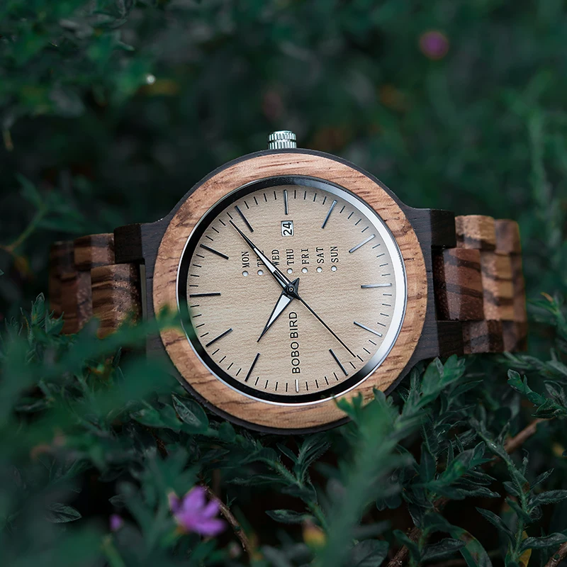 BOBO BIRD Wooden Men Watch Fashion Business Week And Date Display Quartz Timepiece Customize Logo Great Gift Relogio Masculino