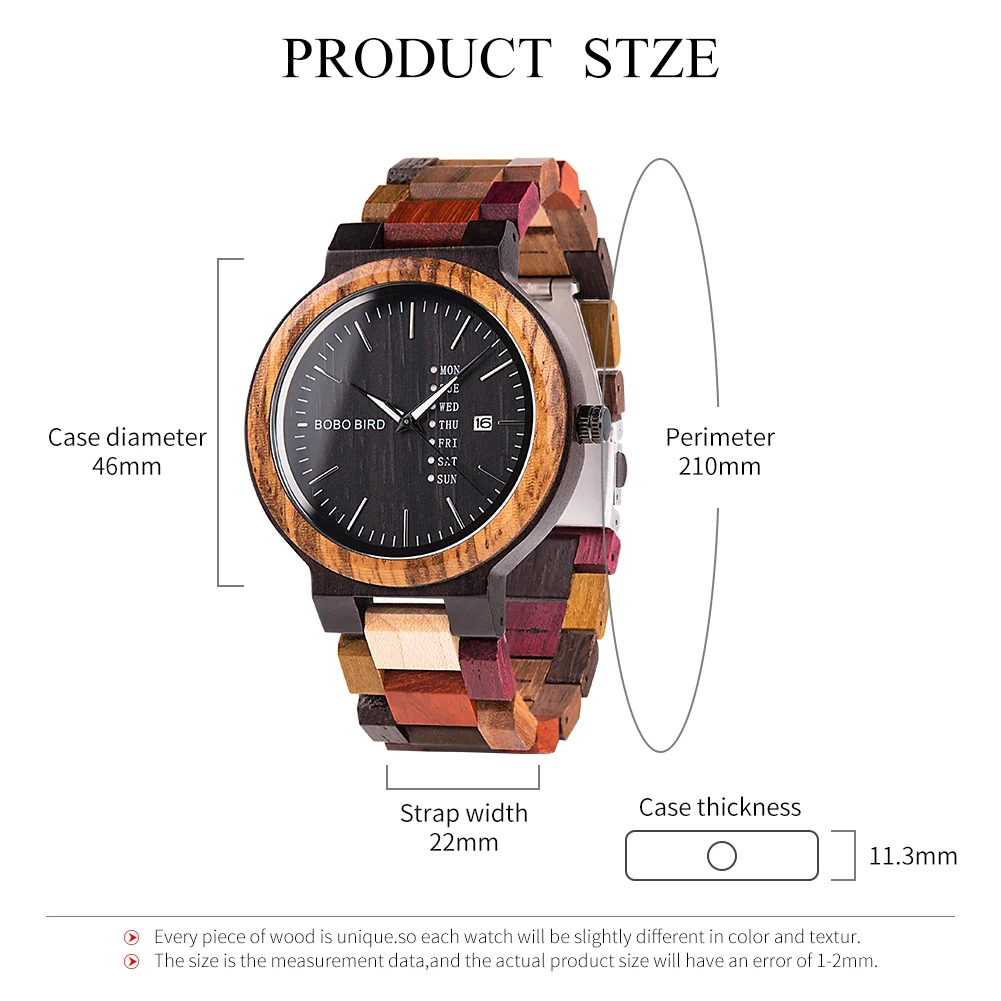 BOBO BIRD Wooden Men Watch Fashion Business Week And Date Display Quartz Timepiece Customize Logo Great Gift Relogio Masculino