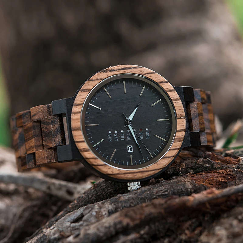 BOBO BIRD Wooden Men Watch Fashion Business Week And Date Display Quartz Timepiece Customize Logo Great Gift Relogio Masculino