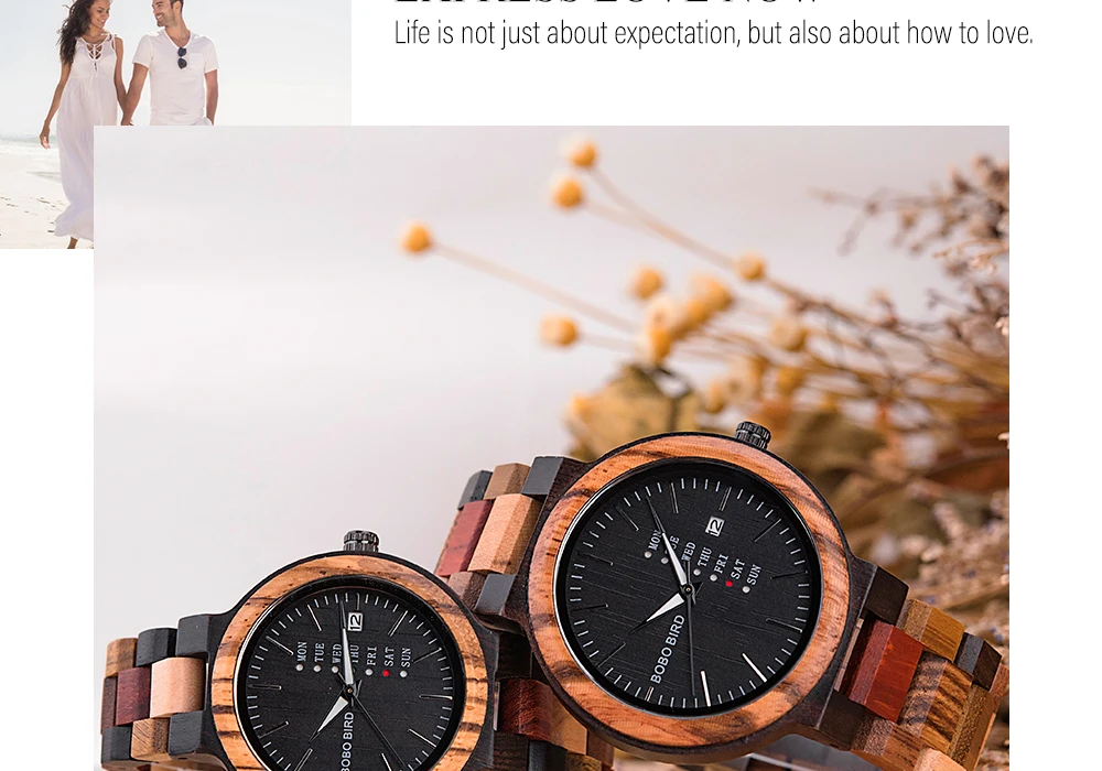 BOBO BIRD Wooden Men Watch Fashion Business Week And Date Display Quartz Timepiece Customize Logo Great Gift Relogio Masculino
