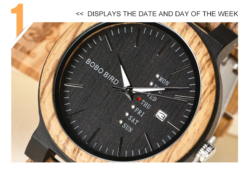BOBO BIRD Wooden Men Watch Fashion Business Week And Date Display Quartz Timepiece Customize Logo Great Gift Relogio Masculino