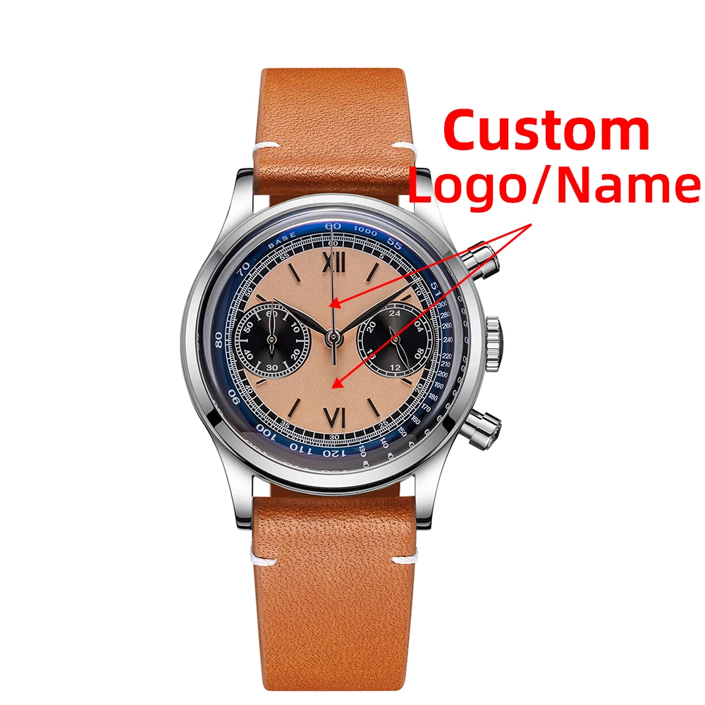 ADDIESDIVE Custom Logo Men Watches Chronograph Bubble Mirror 100m Waterproof 316L Stainless Steel 38mm VK64 Quartz Wristwatch