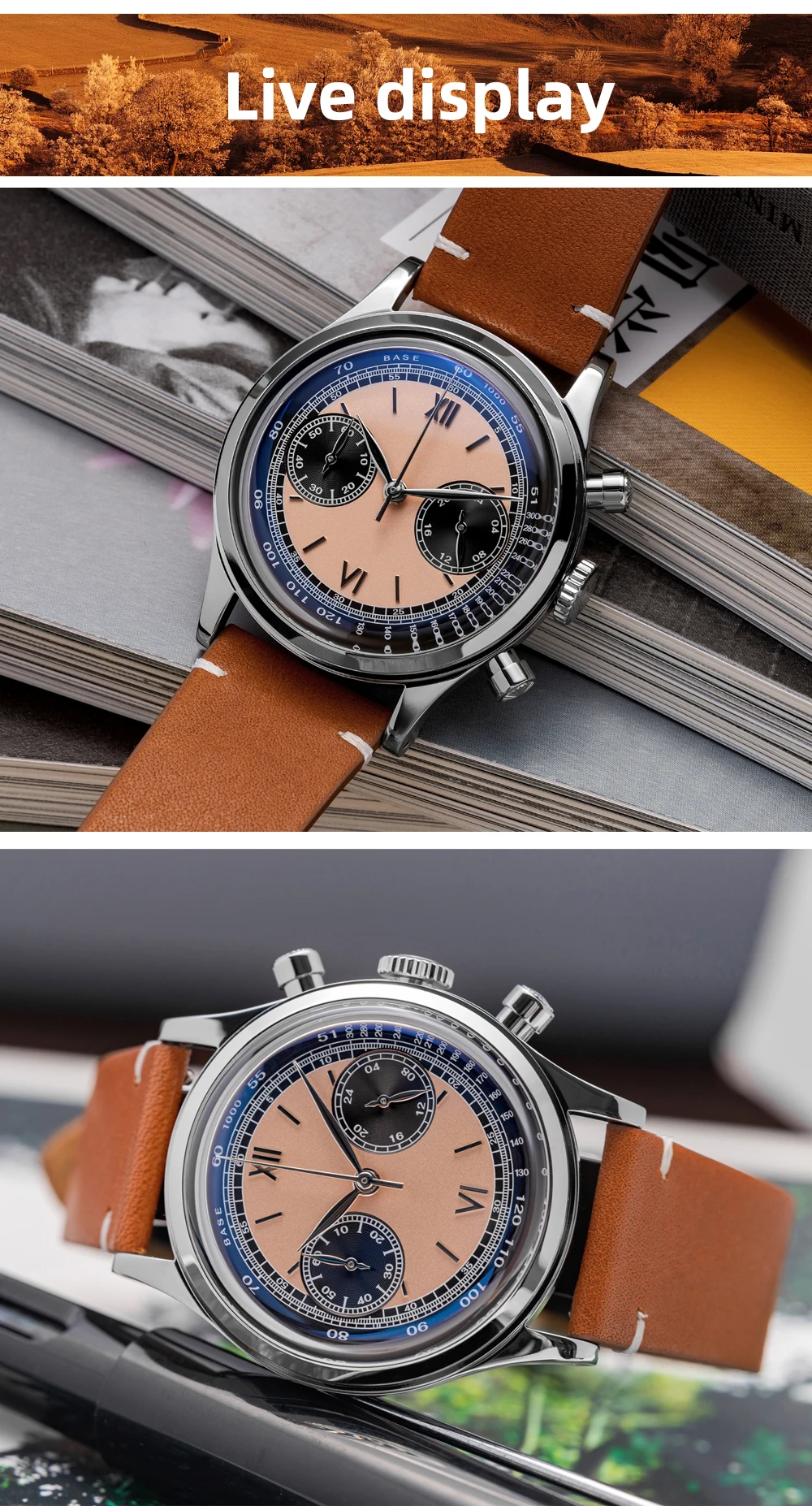 ADDIESDIVE Custom Logo Men Watches Chronograph Bubble Mirror 100m Waterproof 316L Stainless Steel 38mm VK64 Quartz Wristwatch