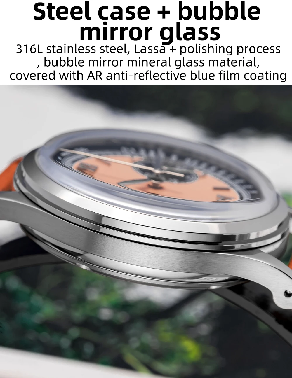 ADDIESDIVE Custom Logo Men Watches Chronograph Bubble Mirror 100m Waterproof 316L Stainless Steel 38mm VK64 Quartz Wristwatch
