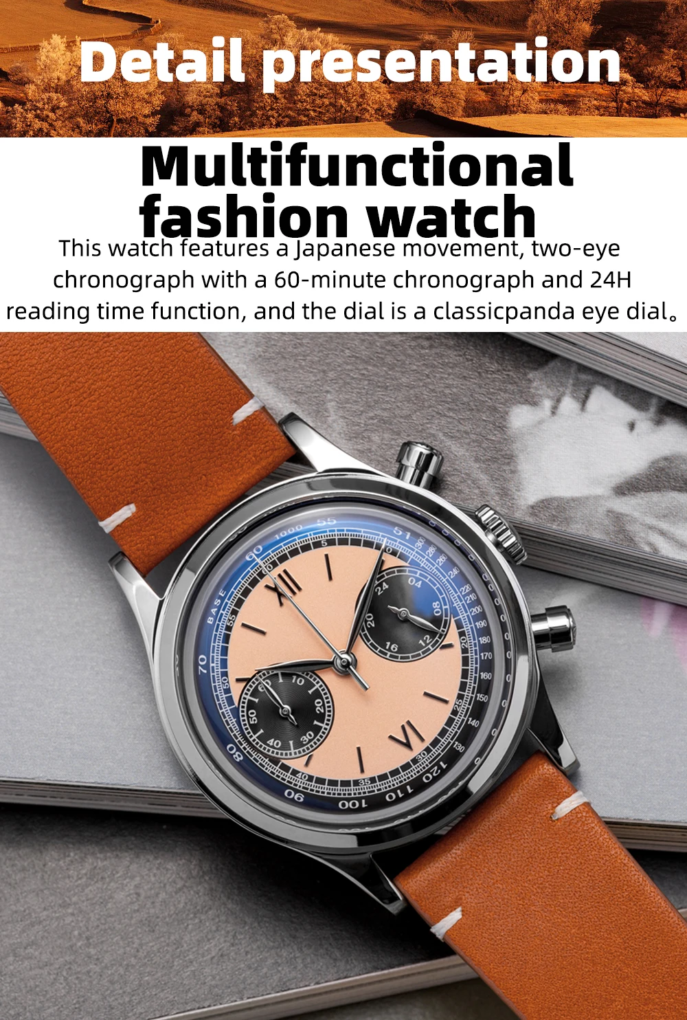 ADDIESDIVE Custom Logo Men Watches Chronograph Bubble Mirror 100m Waterproof 316L Stainless Steel 38mm VK64 Quartz Wristwatch