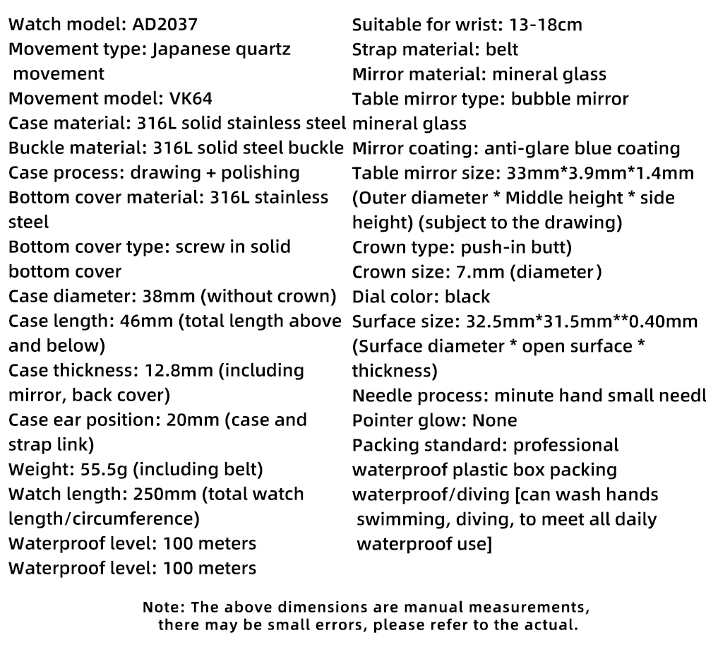 ADDIESDIVE Custom Logo Men Watches Chronograph Bubble Mirror 100m Waterproof 316L Stainless Steel 38mm VK64 Quartz Wristwatch
