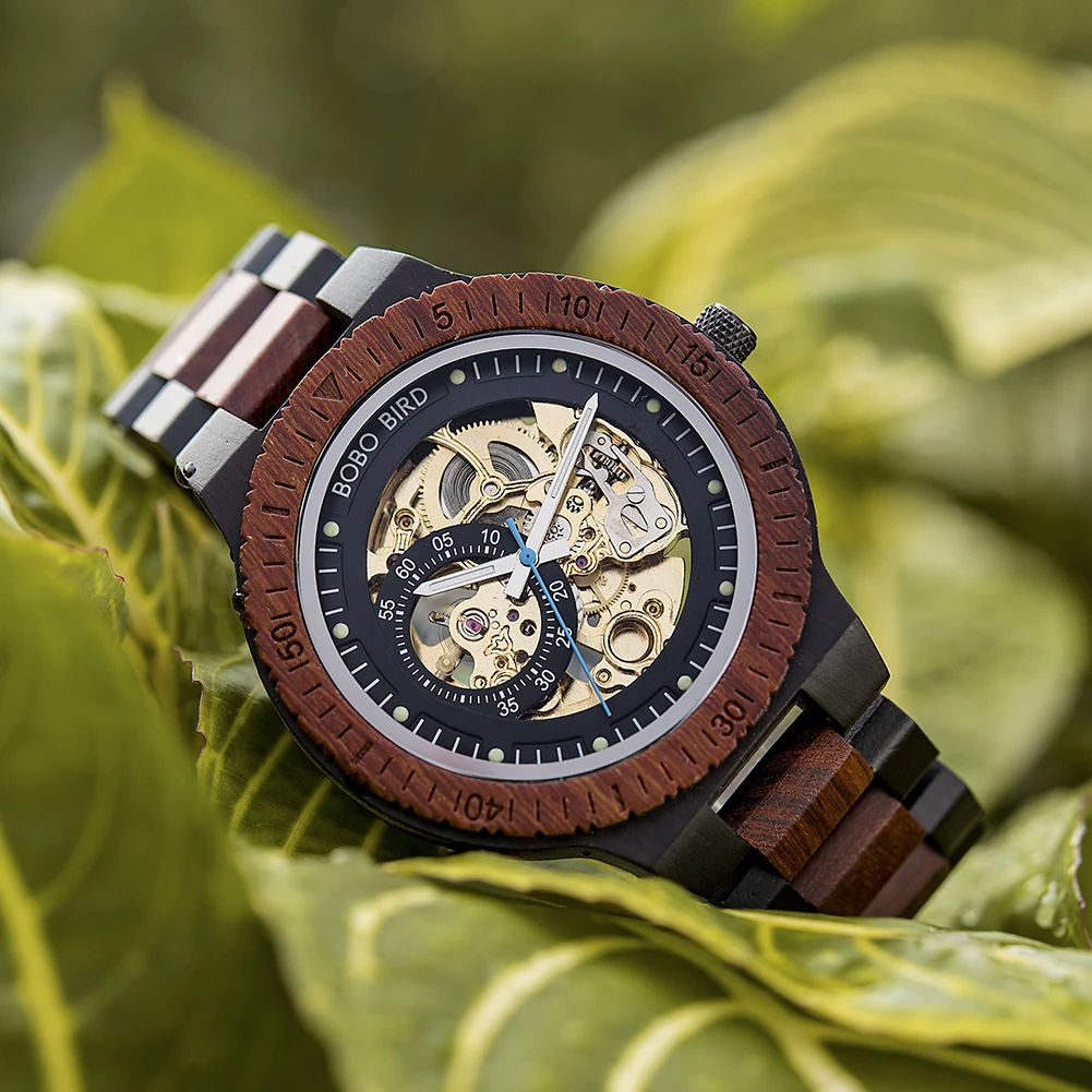Wooden Automatic Mechanical Watch Men Wristwatch BOBO BIRD Top Fashion Luminous Hands Clock Custom Gift Box Relogio Masculino