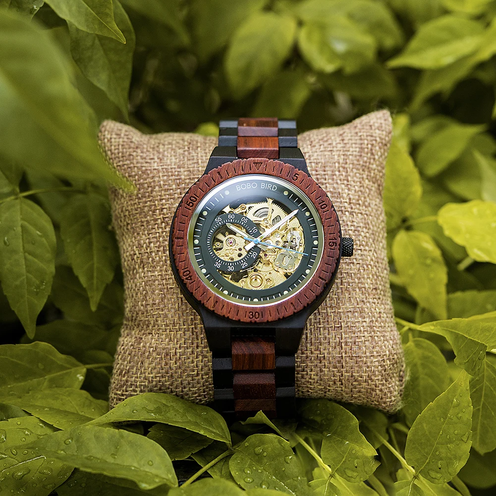 Wooden Automatic Mechanical Watch Men Wristwatch BOBO BIRD Top Fashion Luminous Hands Clock Custom Gift Box Relogio Masculino