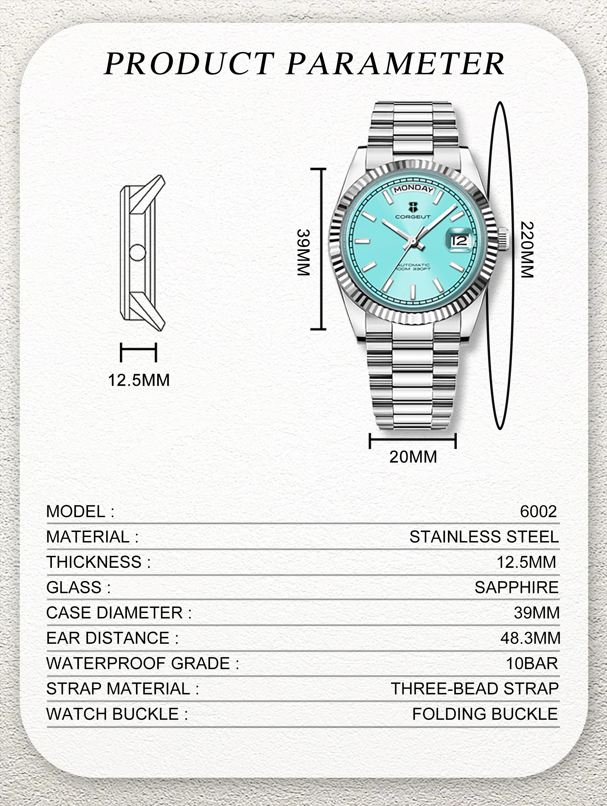 36/39mm custom New Design black dial Mechanical Wristwatches Luxury NH36 10BARS Sapphire st1644 Movement Watch for Men