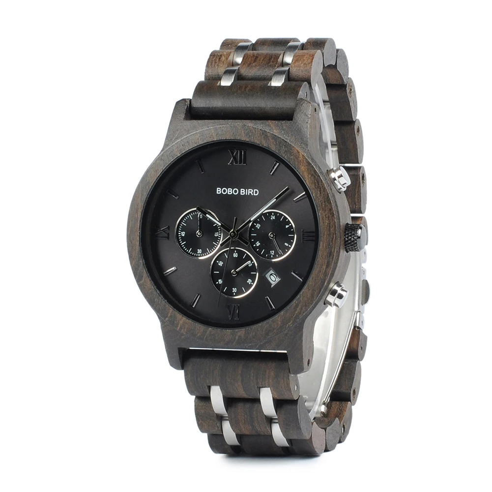 BOBO BIRD Luxury Watch Men Metal Wooden Chronograph Man's Quartz Wristwatch Male Auto Date Clock Armbanduhr Custom Logo Dropship