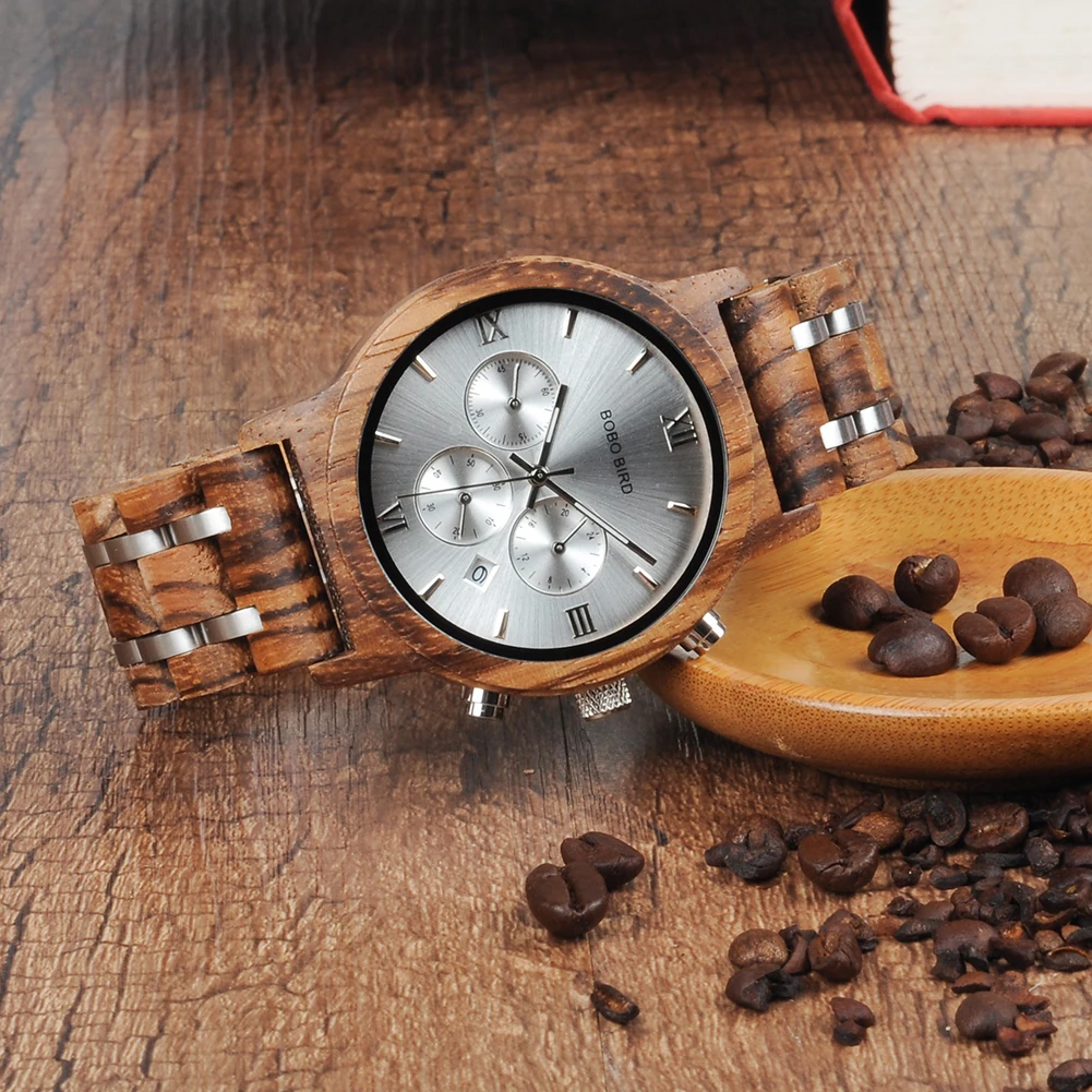 BOBO BIRD Luxury Watch Men Metal Wooden Chronograph Man's Quartz Wristwatch Male Auto Date Clock Armbanduhr Custom Logo Dropship