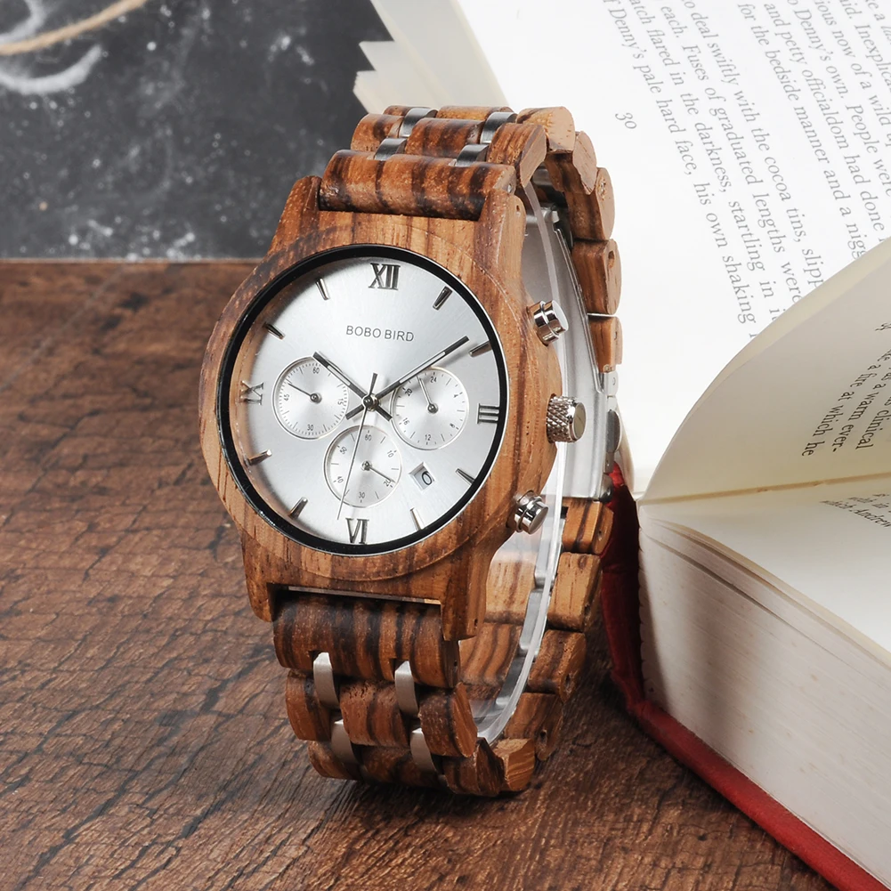 BOBO BIRD Luxury Watch Men Metal Wooden Chronograph Man's Quartz Wristwatch Male Auto Date Clock Armbanduhr Custom Logo Dropship