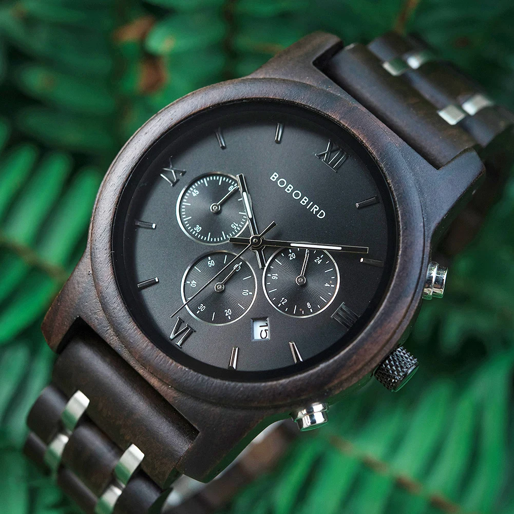BOBO BIRD Luxury Watch Men Metal Wooden Chronograph Man's Quartz Wristwatch Male Auto Date Clock Armbanduhr Custom Logo Dropship