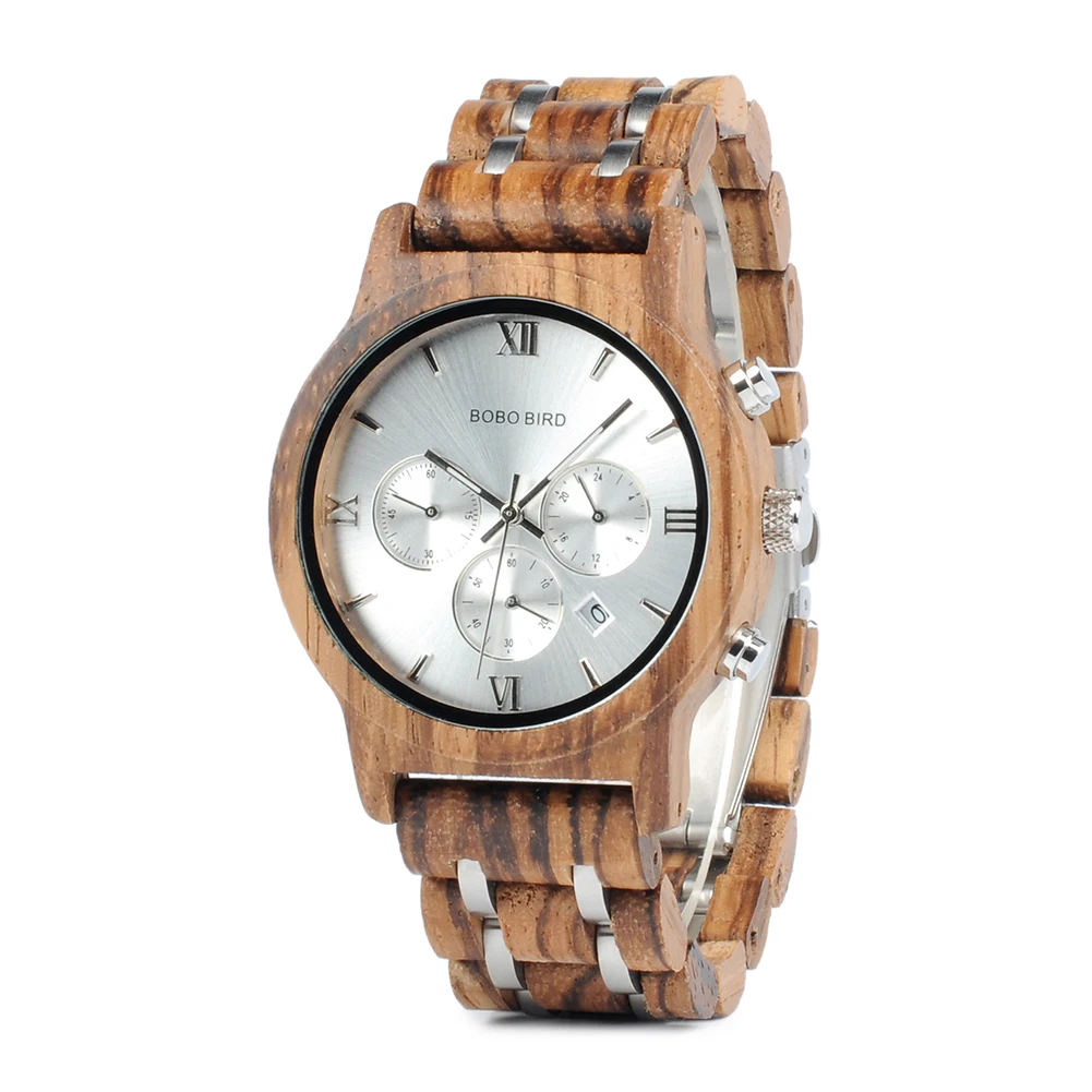 BOBO BIRD Luxury Watch Men Metal Wooden Chronograph Man's Quartz Wristwatch Male Auto Date Clock Armbanduhr Custom Logo Dropship