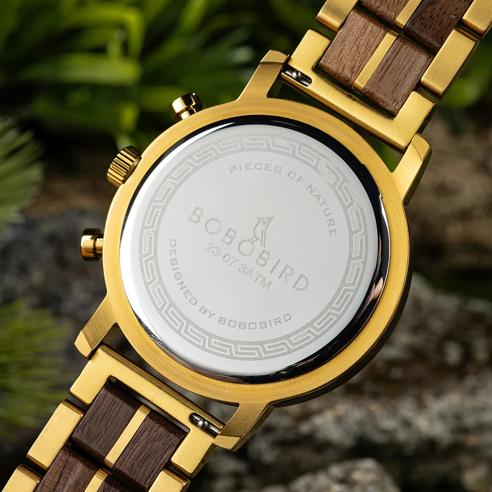 Top Luxury Men's Wooden Watch BOBO BIRD Japanese Movement New Quartz Wristwatch Golden Chronograph Watch Military Timepieces