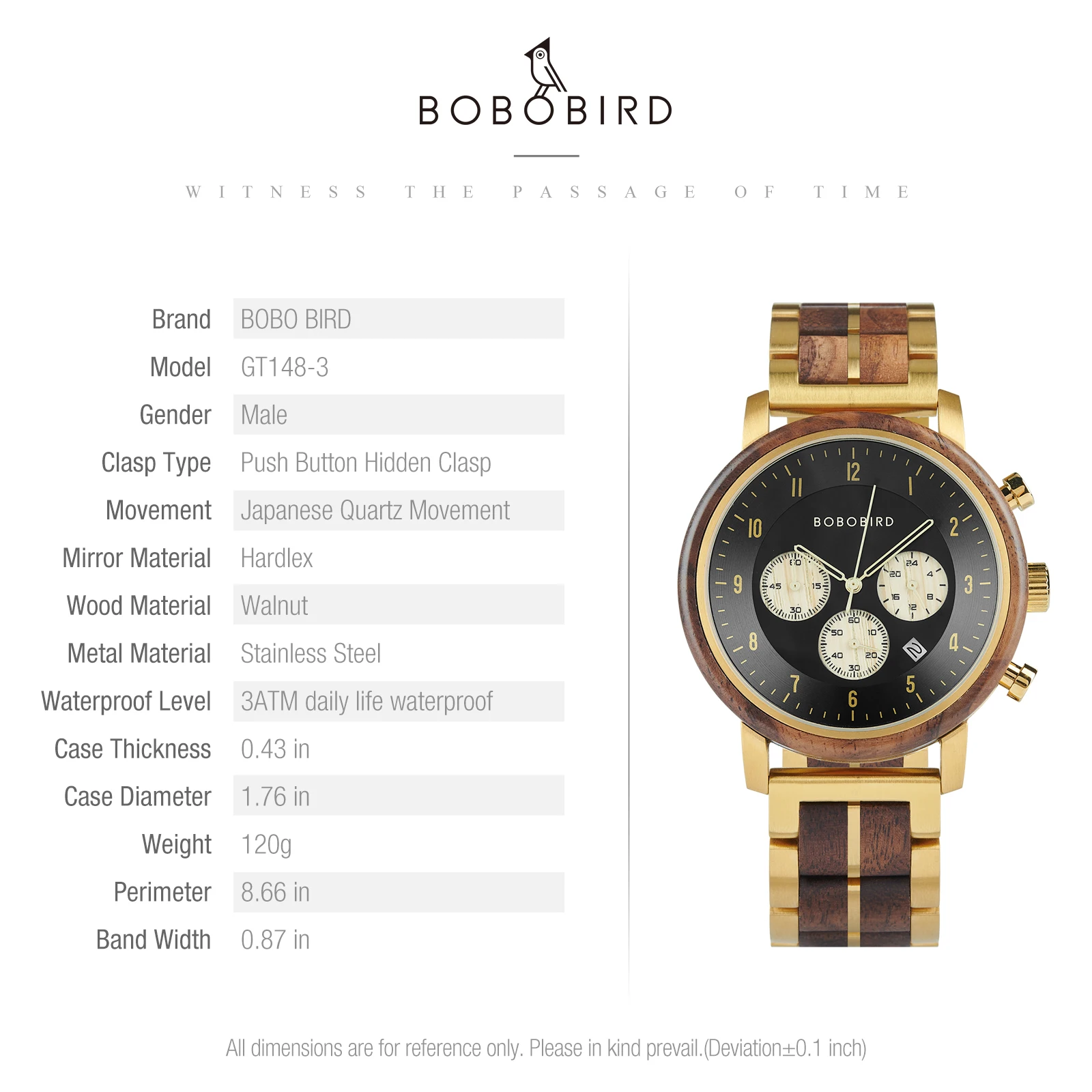 Top Luxury Men's Wooden Watch BOBO BIRD Japanese Movement New Quartz Wristwatch Golden Chronograph Watch Military Timepieces