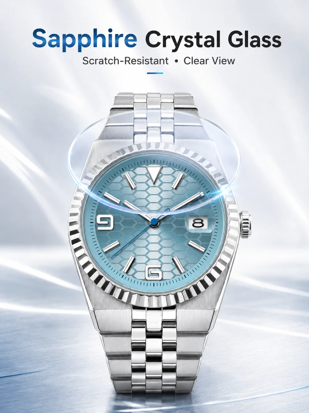 CORGEUT NH35A 8215 Automatic Watch Men Ice Blue Honeycomb Dial Sapphire Glass 100M Waterproof Luminous 316L Steel Wristwatch