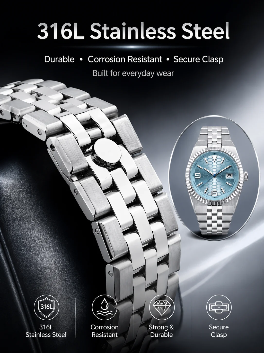 CORGEUT NH35A 8215 Automatic Watch Men Ice Blue Honeycomb Dial Sapphire Glass 100M Waterproof Luminous 316L Steel Wristwatch