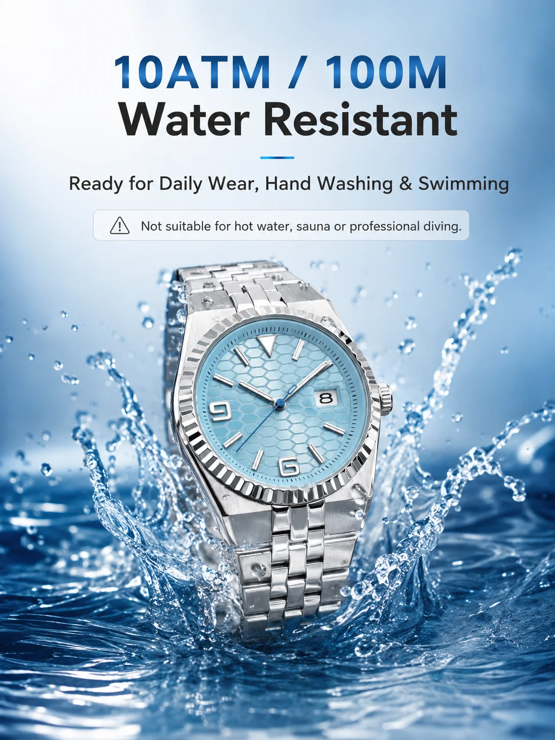 CORGEUT NH35A 8215 Automatic Watch Men Ice Blue Honeycomb Dial Sapphire Glass 100M Waterproof Luminous 316L Steel Wristwatch