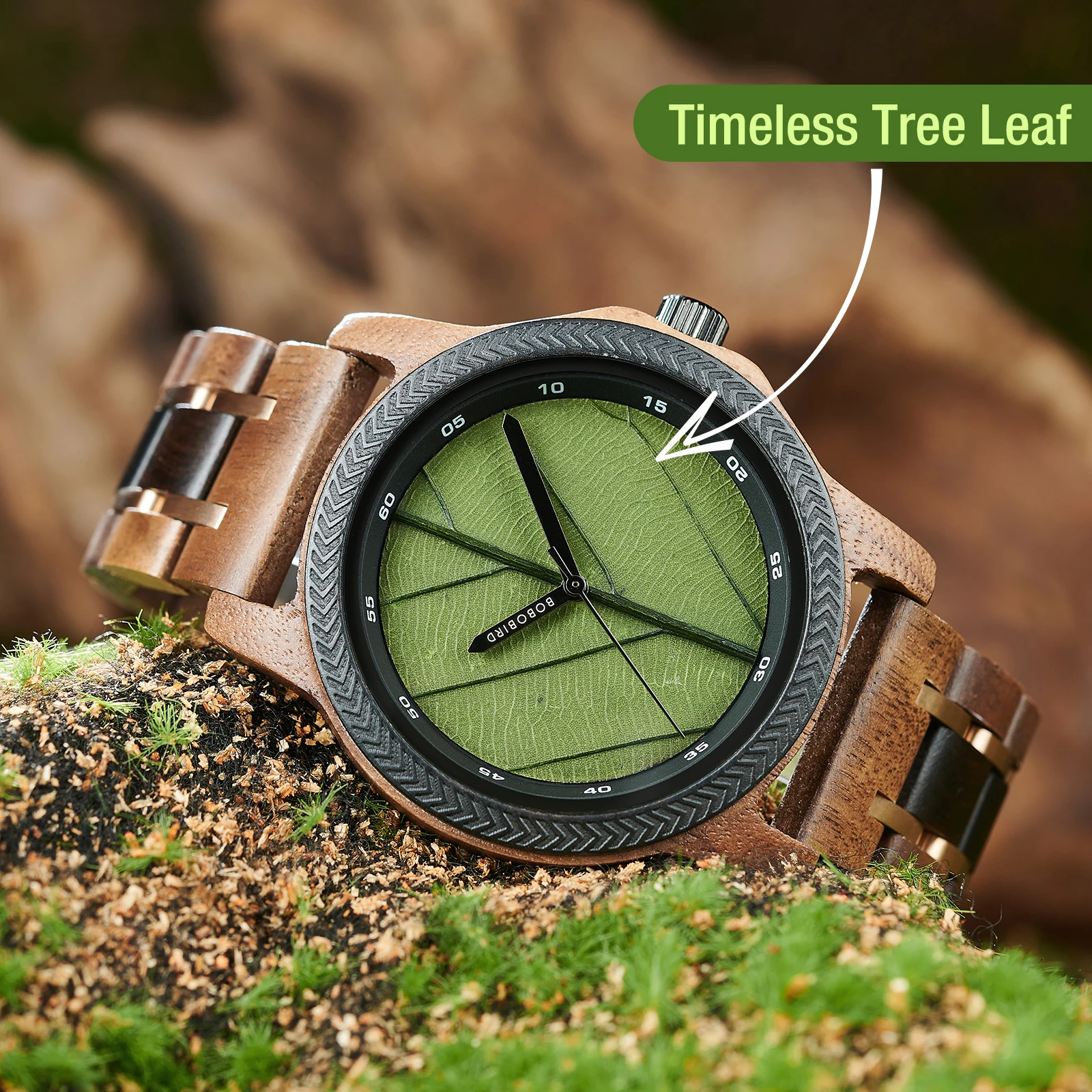BOBO BIRD Wooden Men Watches Handmade Leaf Dial Custom Blessing Natural Wristwatch Distinctive Wooden Gift Support Dropshipping