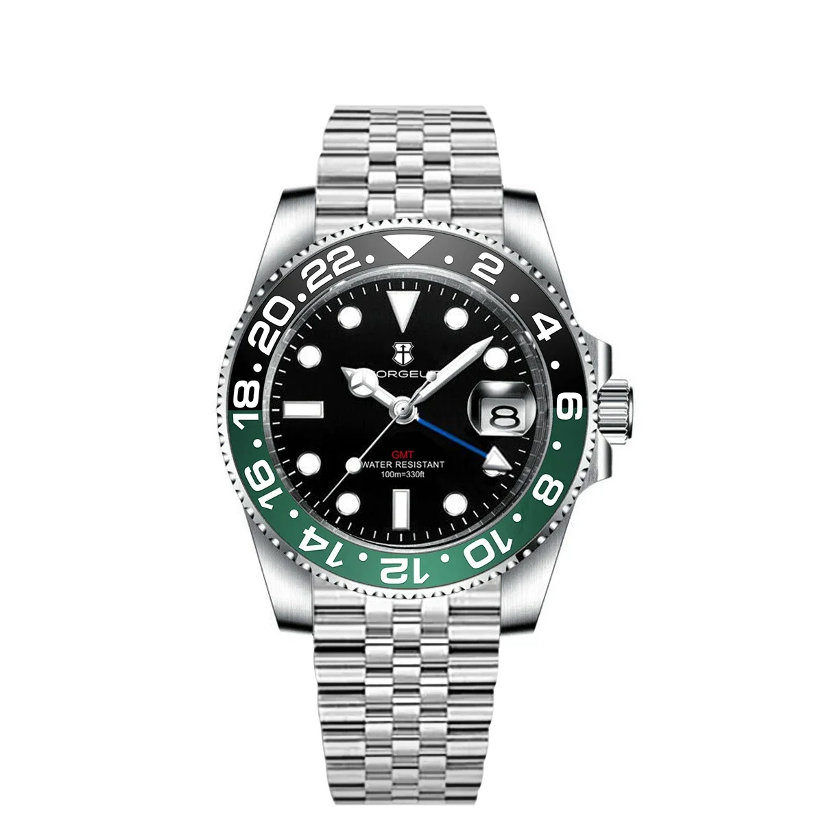 Corgeut 40mm 515 GMT Quartz Wristwatch Stainless Steel Waterproof Luxury Men Watches Top Brand Sapphire Glass Reloj Hombre