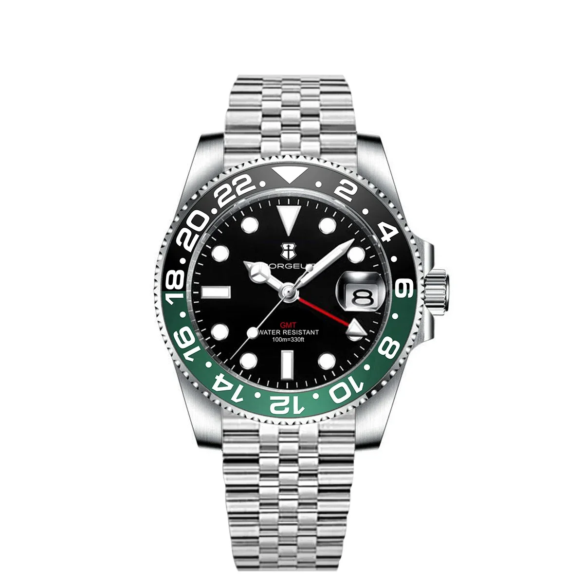 Corgeut 40mm 515 GMT Quartz Wristwatch Stainless Steel Waterproof Luxury Men Watches Top Brand Sapphire Glass Reloj Hombre