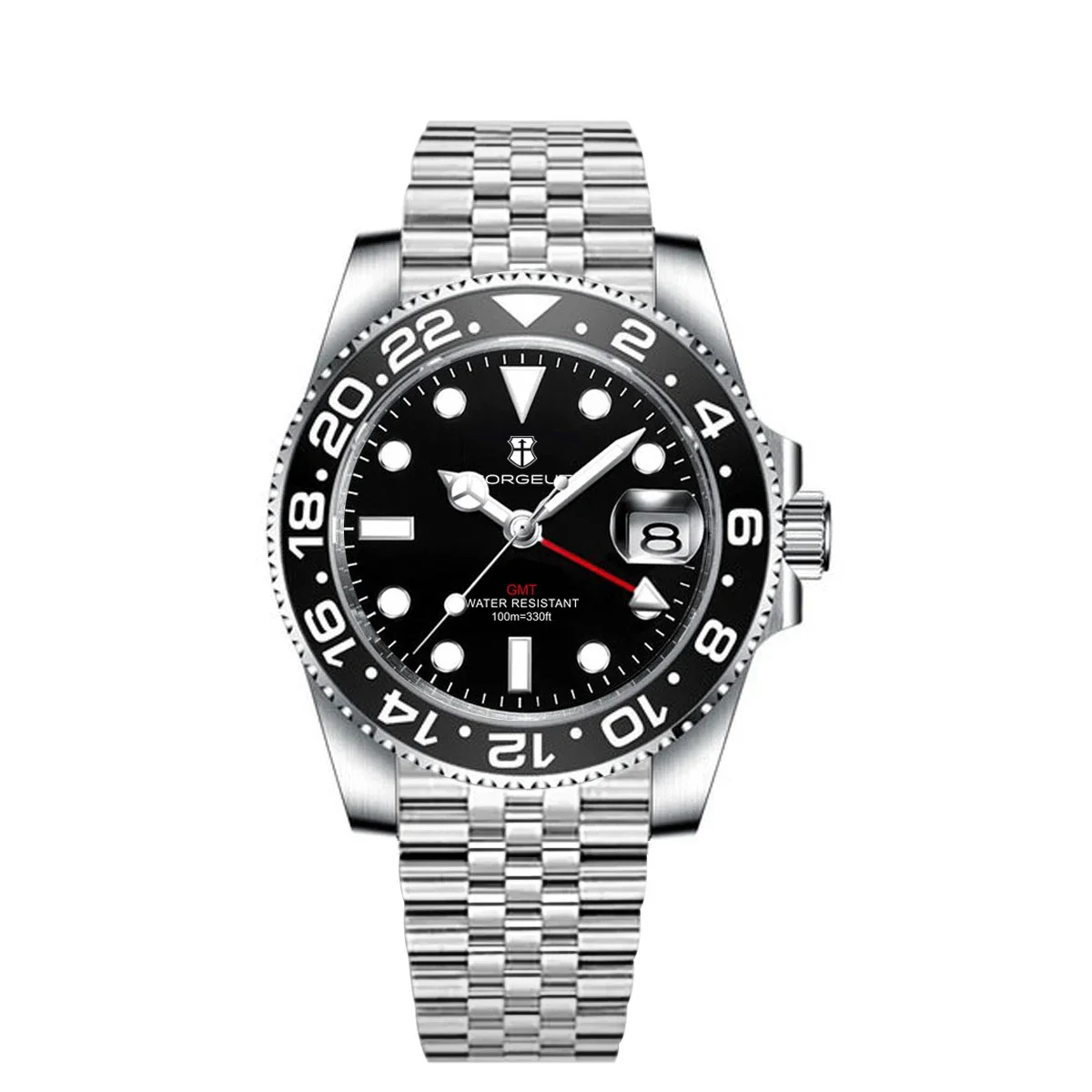 Corgeut 40mm 515 GMT Quartz Wristwatch Stainless Steel Waterproof Luxury Men Watches Top Brand Sapphire Glass Reloj Hombre