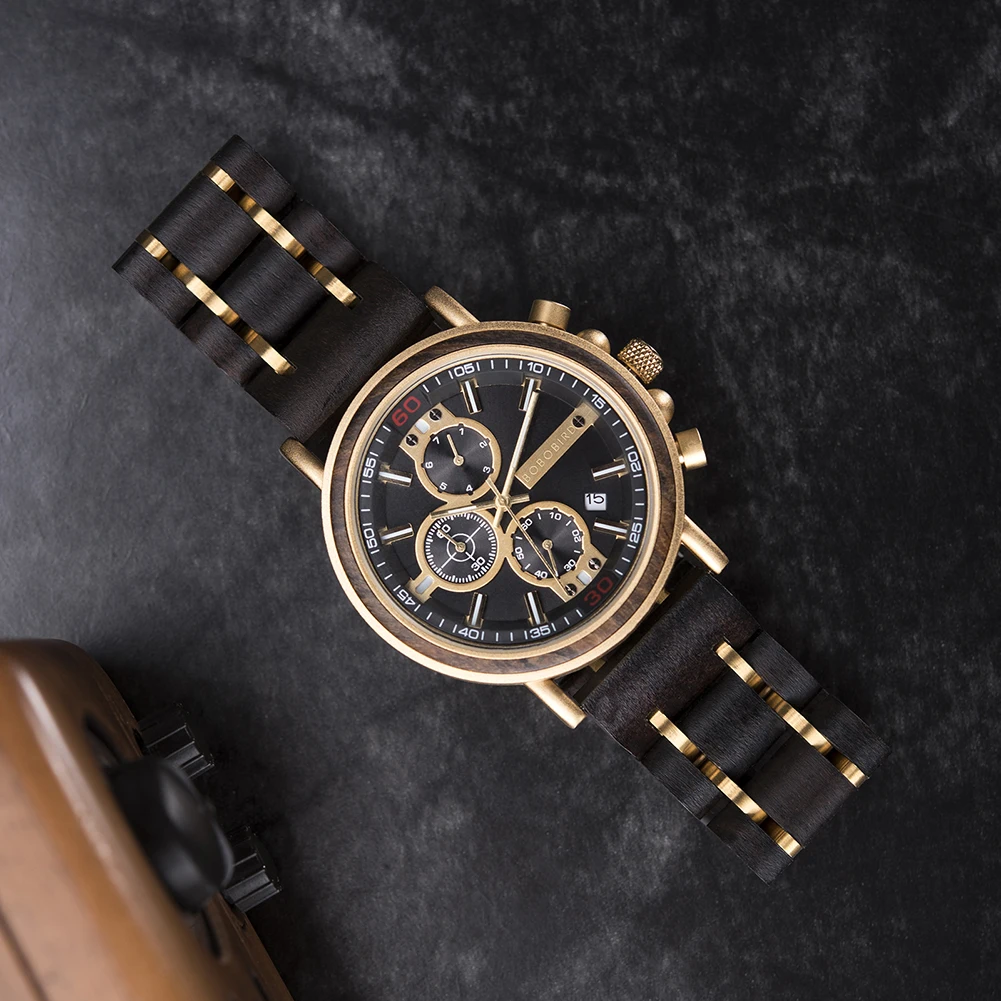 Customize Logo Name Men Wood Watches BOBO BIRD Fashion Calendar Stopwatch Personalized Quartz Wristwatches Gift Dropshipping