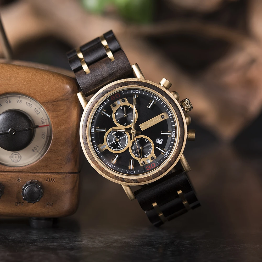 Customize Logo Name Men Wood Watches BOBO BIRD Fashion Calendar Stopwatch Personalized Quartz Wristwatches Gift Dropshipping