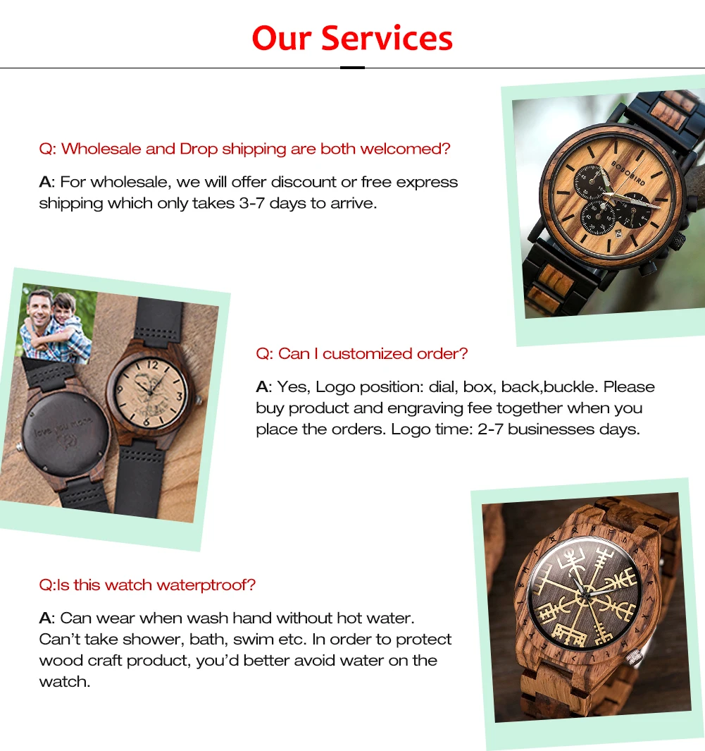 Customize Logo Name Men Wood Watches BOBO BIRD Fashion Calendar Stopwatch Personalized Quartz Wristwatches Gift Dropshipping
