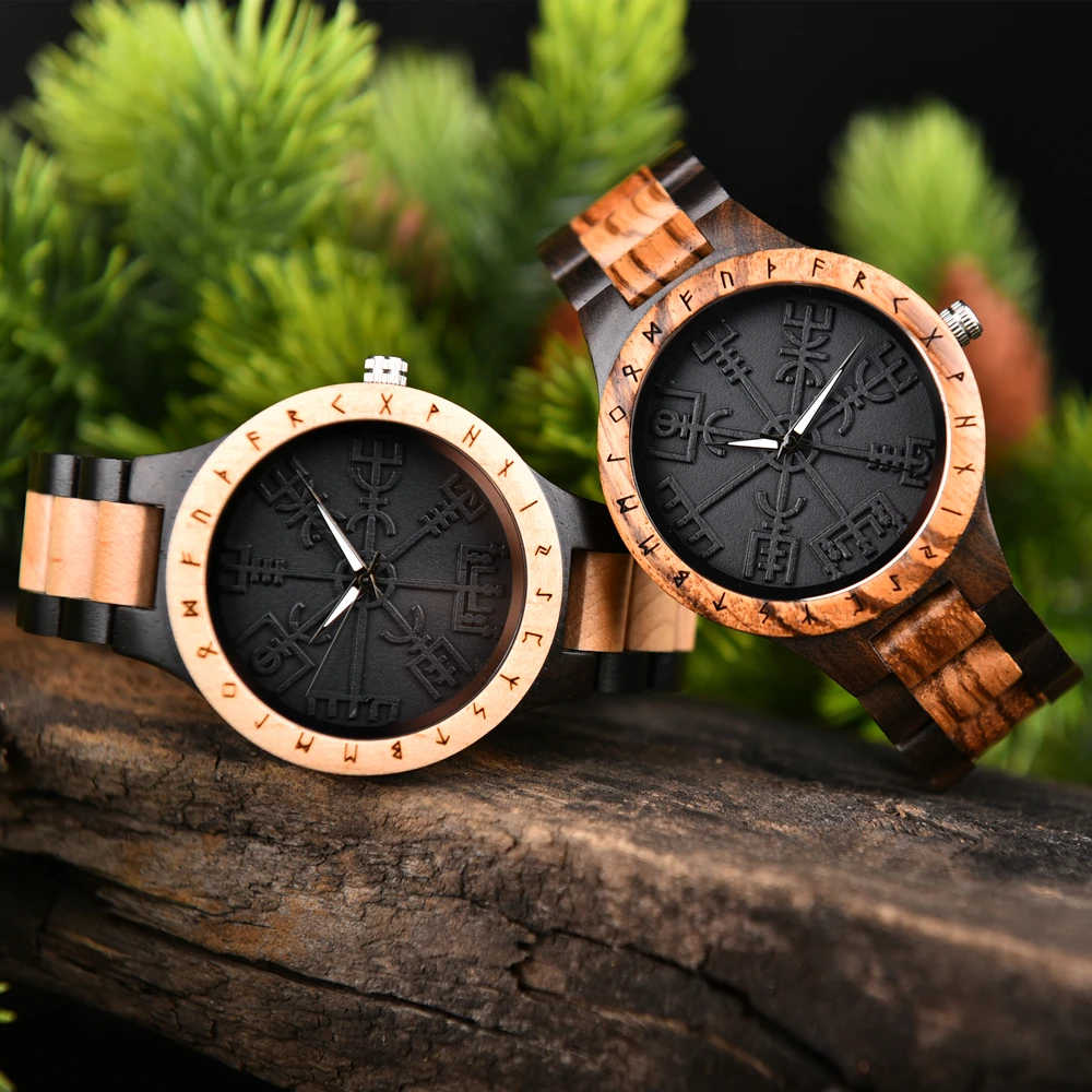 BOBO BIRD Watches For Man Viking Odin Rune Men Quartz Wristwatches Cultural Totem Dail With Wooden Strap Reloj De Hombre