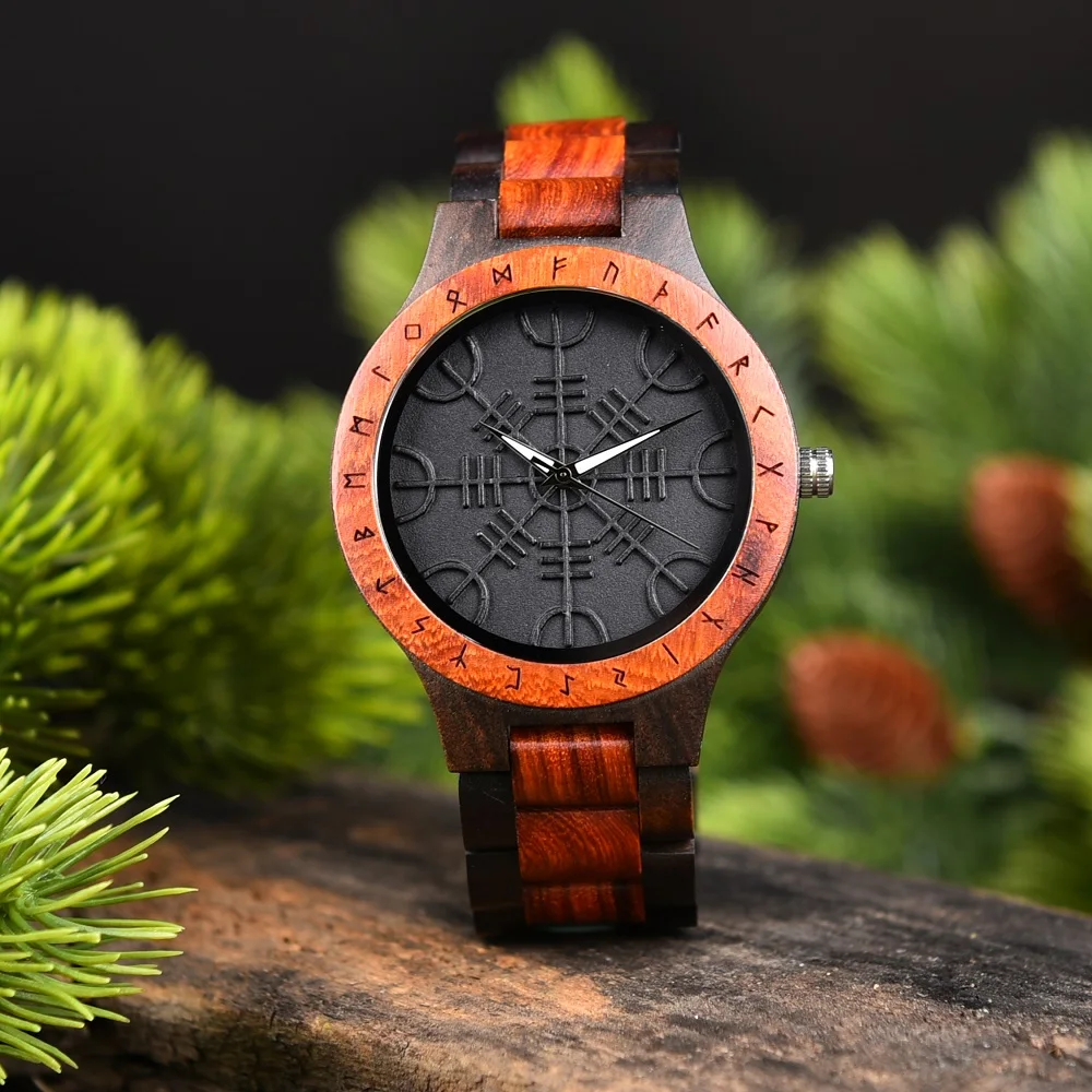 BOBO BIRD Watches For Man Viking Odin Rune Men Quartz Wristwatches Cultural Totem Dail With Wooden Strap Reloj De Hombre
