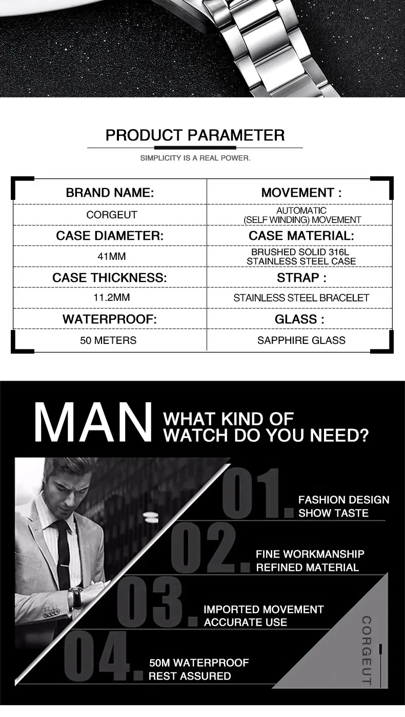 Custom Logo NH35 Automatic Mechanical Watch Male Watches Sapphire 41mm Men Stainless Steel Wristwatch Calendar Clock Date