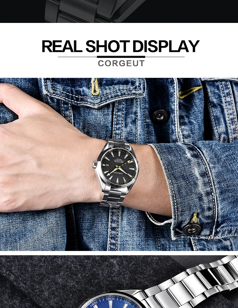 Custom Logo NH35 Automatic Mechanical Watch Male Watches Sapphire 41mm Men Stainless Steel Wristwatch Calendar Clock Date