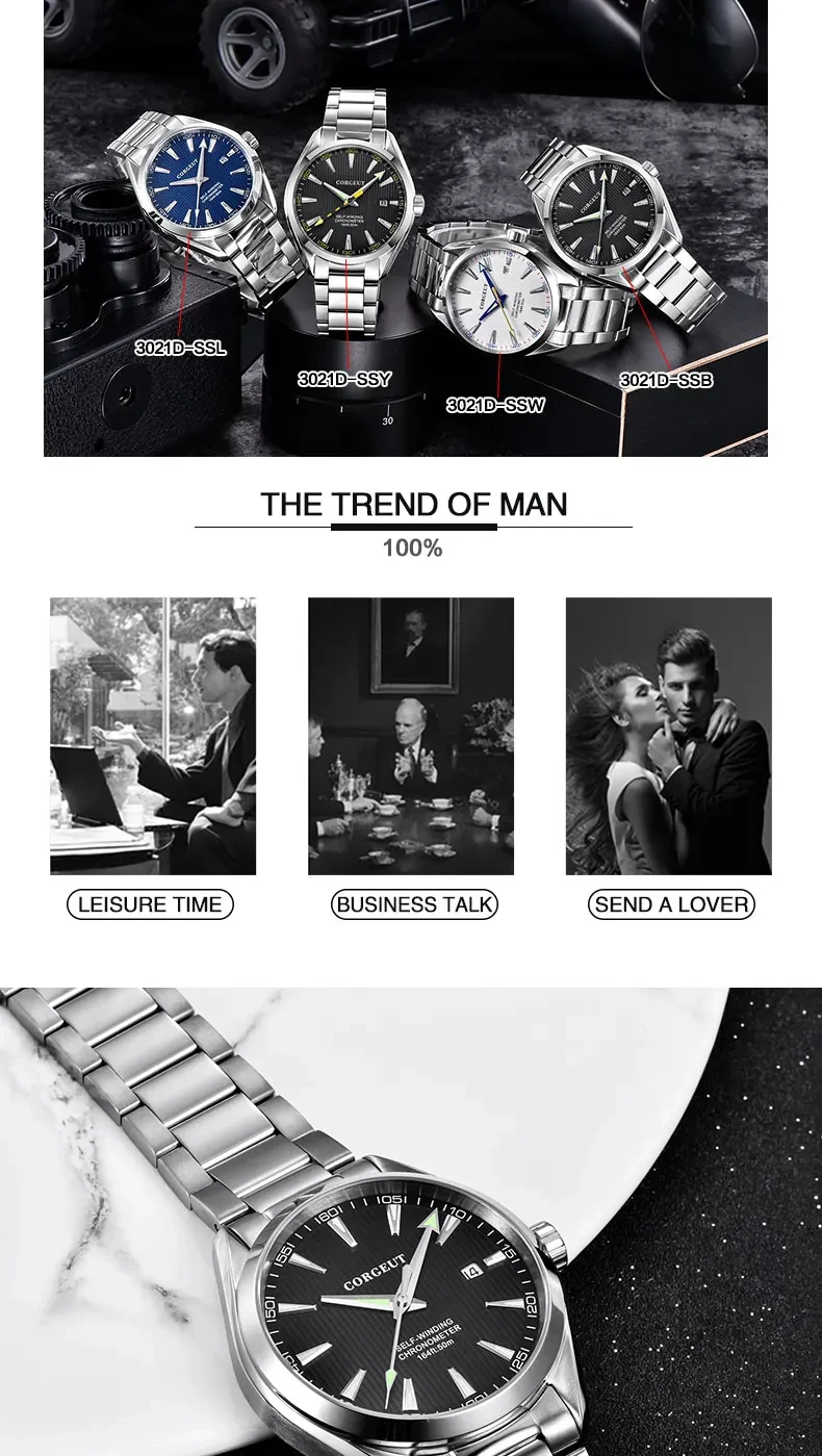 Custom Logo NH35 Automatic Mechanical Watch Male Watches Sapphire 41mm Men Stainless Steel Wristwatch Calendar Clock Date